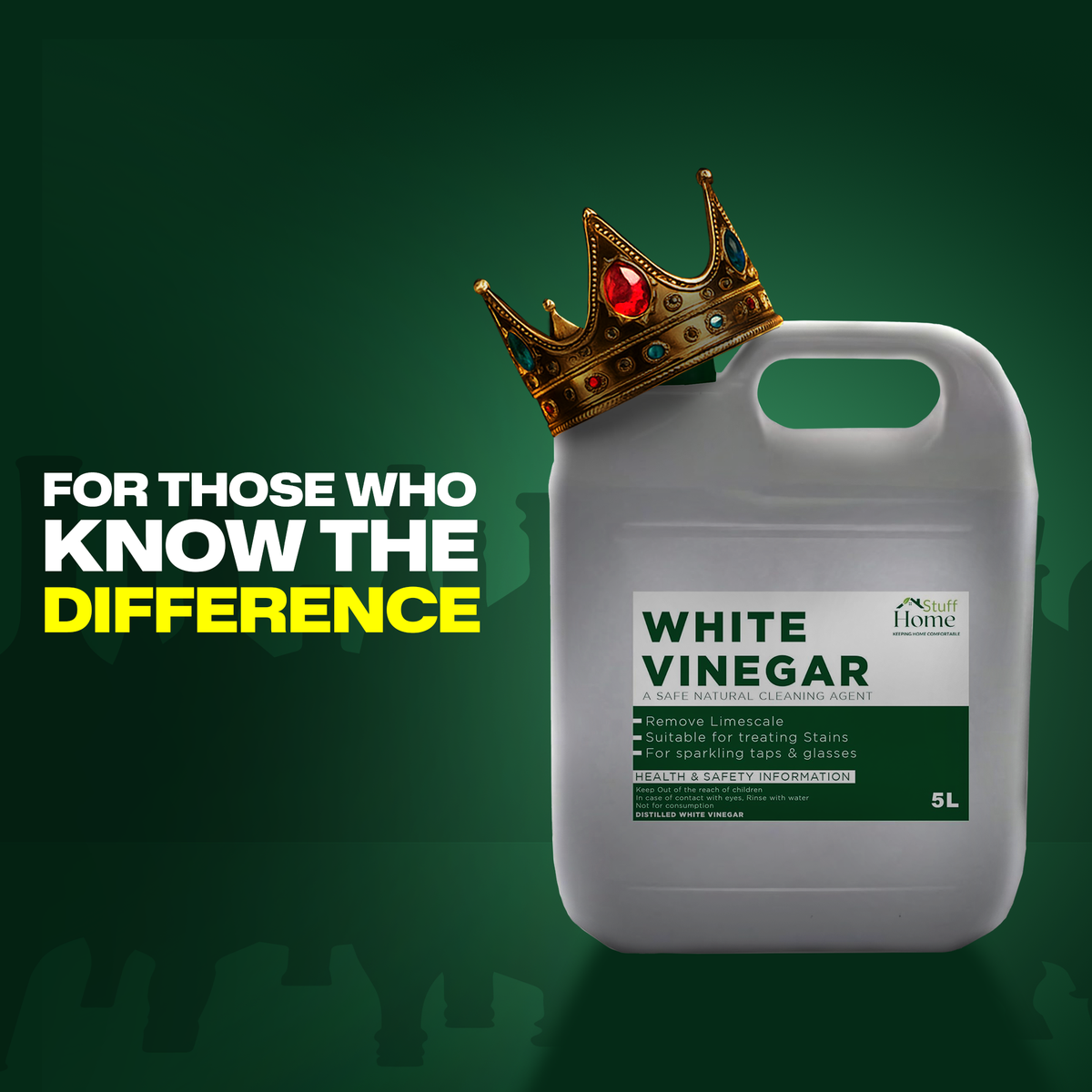 Home Stuff White Vinegar - for Cleaning, Pickling, Marinating & Cooking - Distilled White Vinegar- 5 Litre Bottle