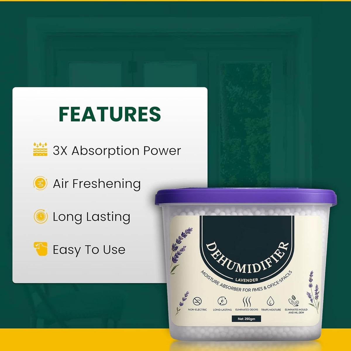 600ml Dehumidifier Moisture Absorber 290g – Lavender Non-Electric Damp Trap for Home & Wardrobe