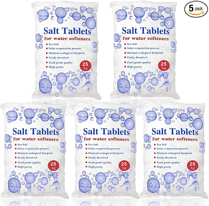25 Kg Salt Tablets | Water Softener | Food Grade | Compatible to All Water Softner Machines ,Genuine British Salt Tablet, Tablet Salt of Premium Quality (5 Bags)