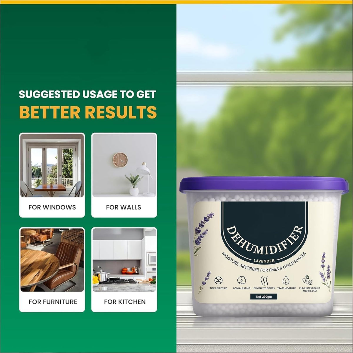 600ml Dehumidifier Moisture Absorber 290g – Lavender Non-Electric Damp Trap for Home & Wardrobe