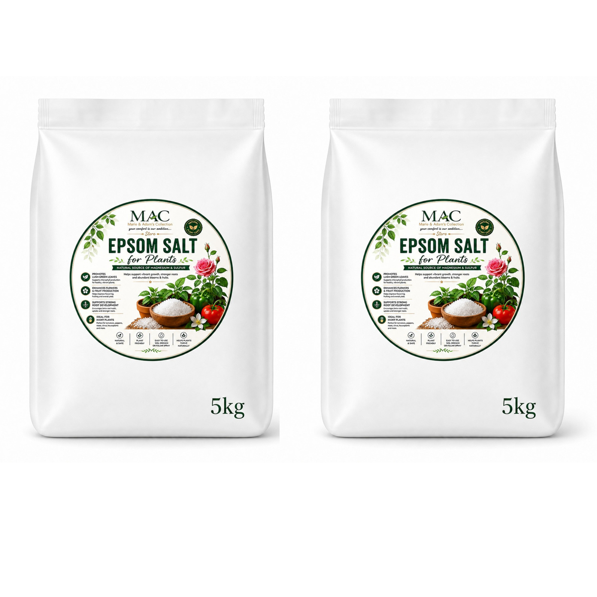 Epsom Salt for Plants (2x5)10kg – Magnesium Sulphate Crystals for Garden, Flowers, Vegetables & Houseplants