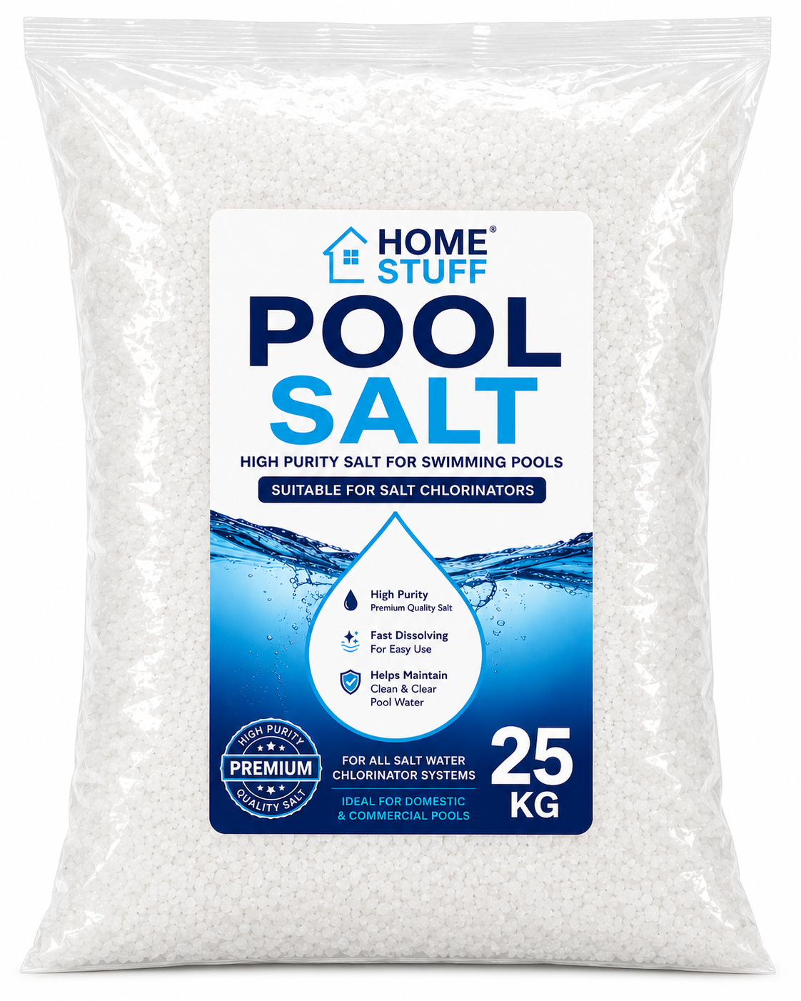 Home Stuff Pool Salt, High Purity Fast Dissolving Swimming Pool Salt for Salt Chlorinator Systems (25kg)